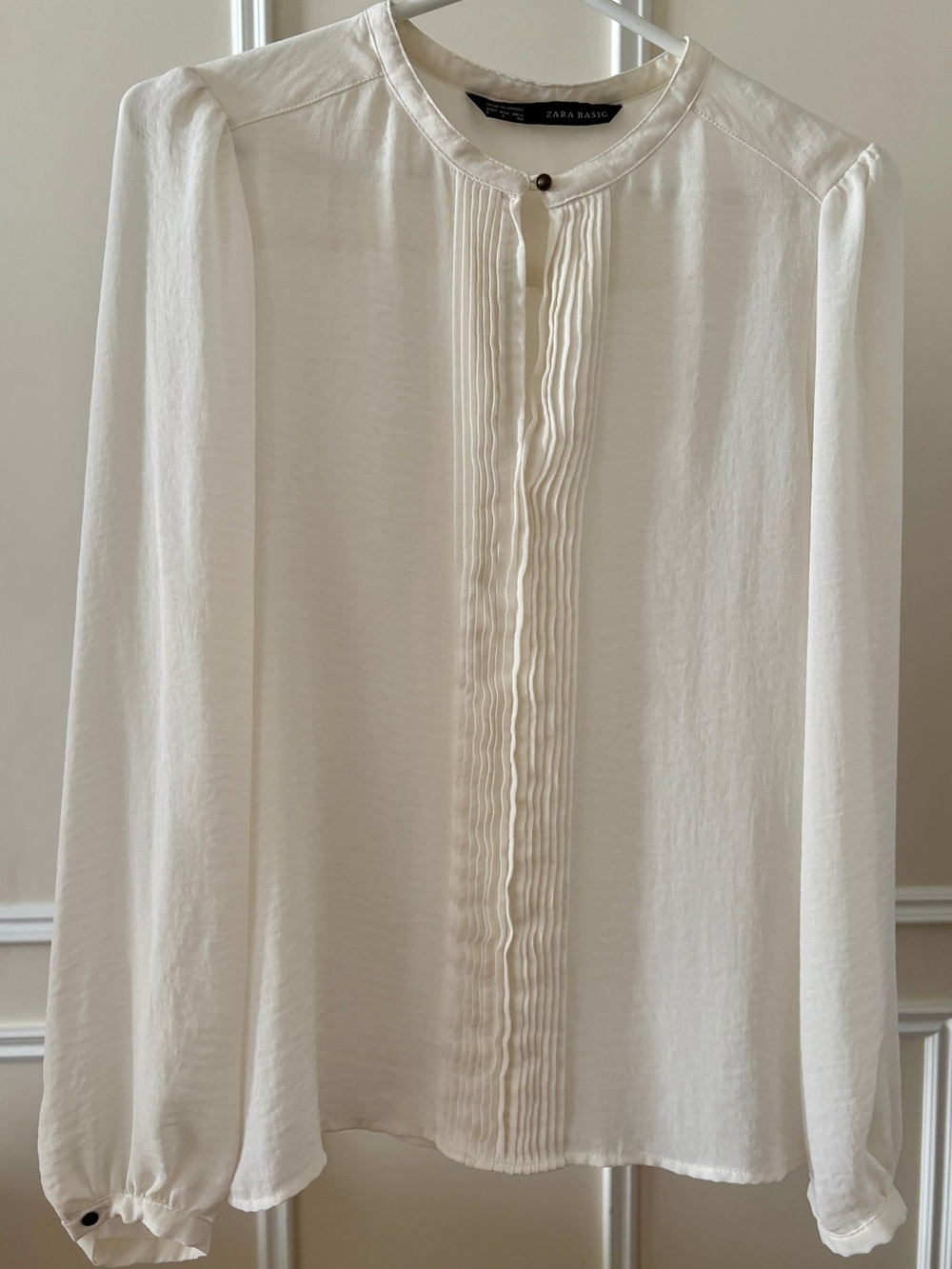 Zara Sheer Ivory Pintuck Front Long-Sleeve Blouse